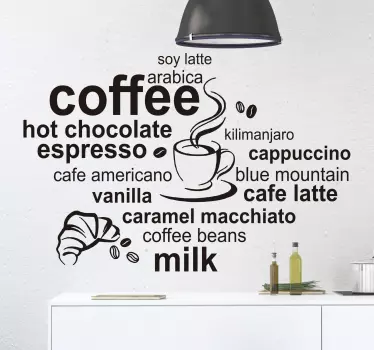 Typer af kaffe køkken væg klistermærke - TenStickers