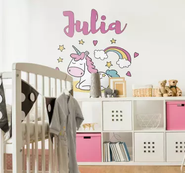 Wallstickers til børn Unicorn navn klistermærke til væg - TenStickers