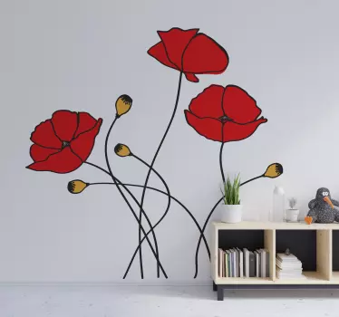Valmue forår blomst blomster vægoverføringsbillede - TenStickers