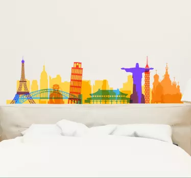 Verden i akvarel skyline silhuet væg klistermærke - TenStickers
