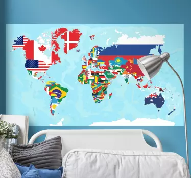 Verdenskort flag rejse klistermærke - TenStickers