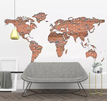Verdenskort wallsticker mursten - TenStickers