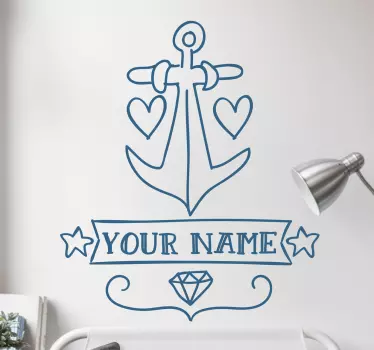 Vinilo ancla tatuaje personalizable nombre - TenStickers