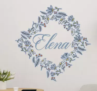 Personaliserbar blå blomstermærkat - TenStickers