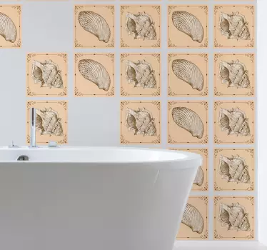 Vintage muslingeskaller fliser overførings mærkat - TenStickers