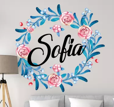 Vinterblomsterkrone med navn plante stickers - TenStickers