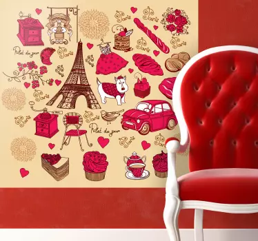 Wallsticker dyr eiffel tårn illustrationer - TenStickers