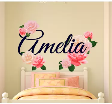 Wallsticker dyr med blomster personlig navn - TenStickers
