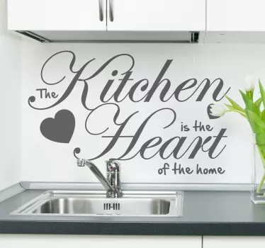 wallsticker køkken kitchen is the heart - TenStickers