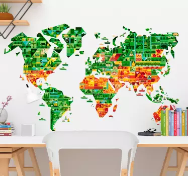 Wallsticker verdenskort geometrisk - TenStickers