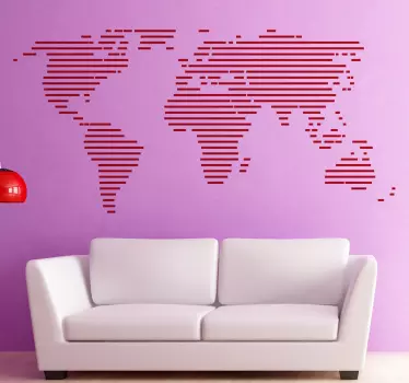 Wallsticker verdenskort vandrette linier - TenStickers