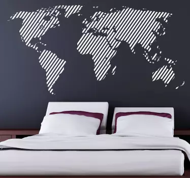 Wallstickers Verdenskort med diagonale linier - TenStickers