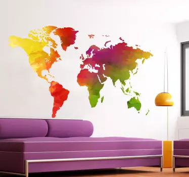 Wallstickers Verdenskort med farver - TenStickers