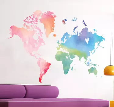 Wallstickers Verdenskort vandfarve - TenStickers