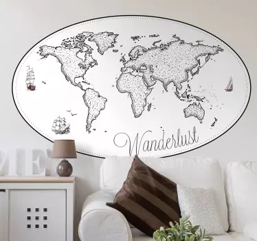 Wanderlust verdenskort stue væg indretning - TenStickers