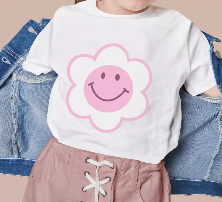 Blomst pink og hvid smiley ansigt baby skjorte - TenStickers