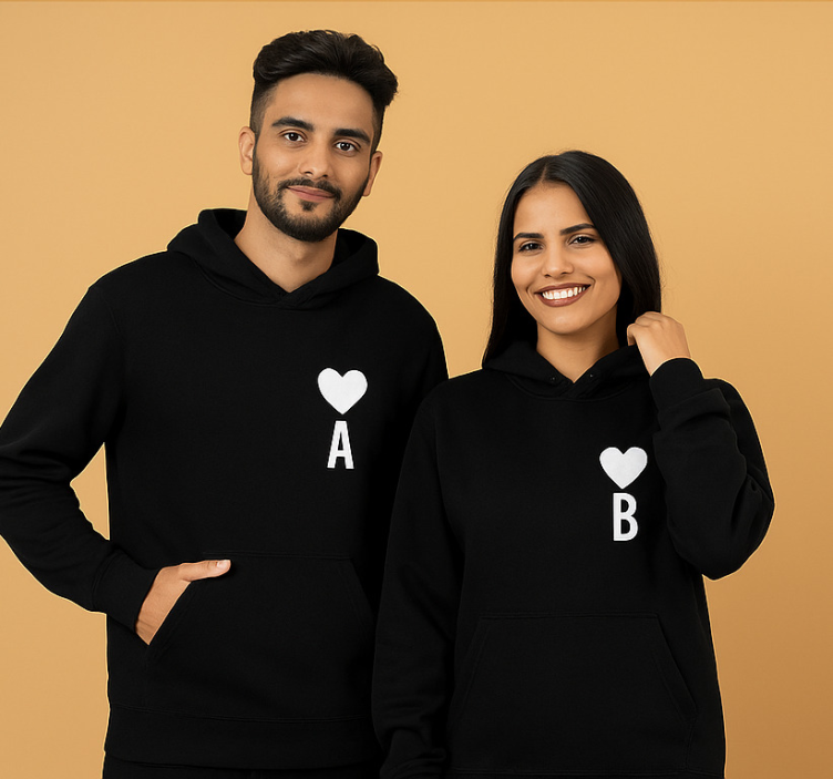 Brugerdefinerede navneinitialer og hjerte hoodie - TenStickers