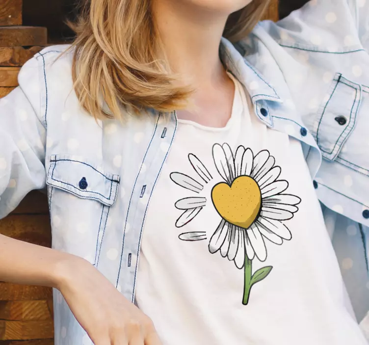 Daisy hjerte blomst t-shirt - TenStickers
