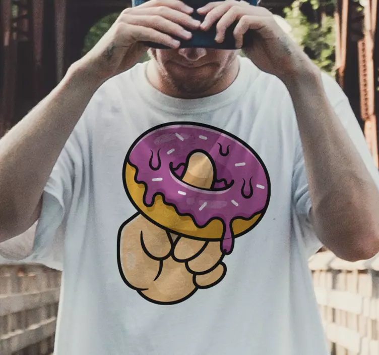 Finger og donut tegneserie brugerdefineret t-shirt - TenStickers