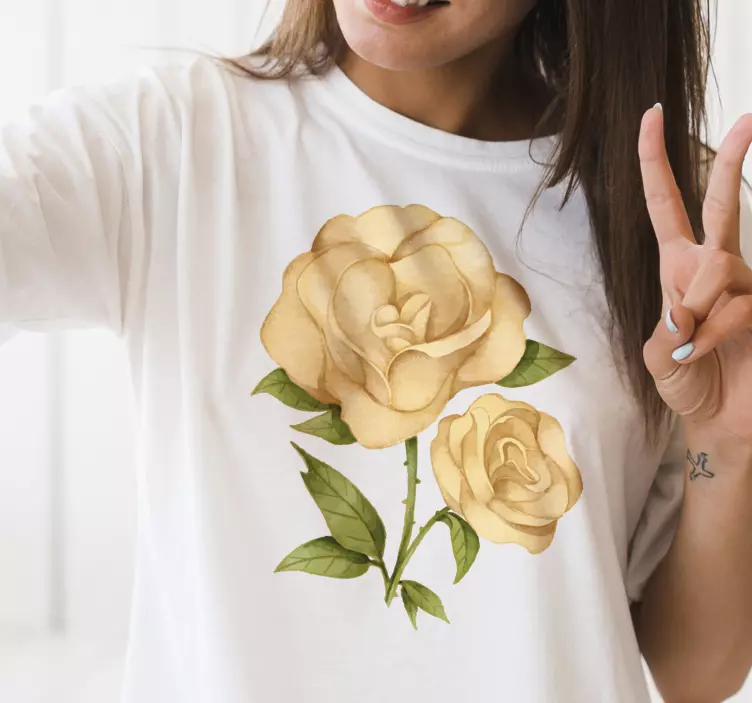 Gylden rose blomst t-shirt - TenStickers