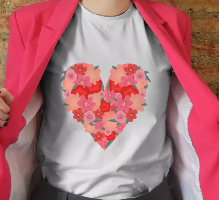 Hjerte fuld af blomster brugerdefineret t-shirt - TenStickers