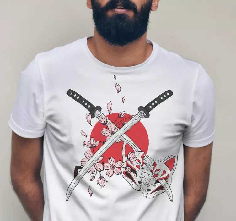 Japanske sværd med blomster tilpasset t-shirt - TenStickers