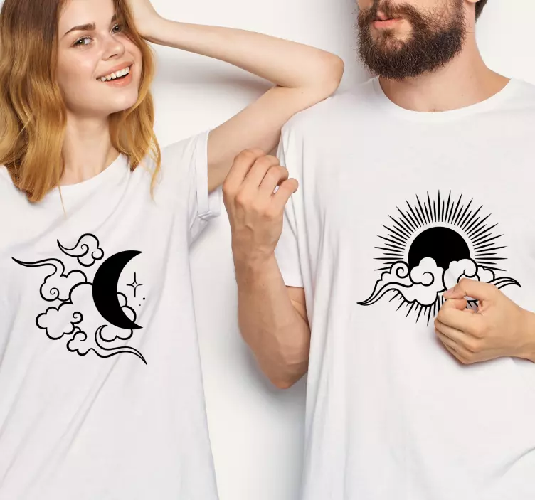 Måne, sol og skyer par t-shirts - TenStickers