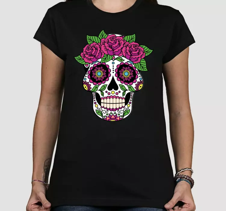 Mexicansk blomstret kranium brugerdefineret t-shirt - TenStickers