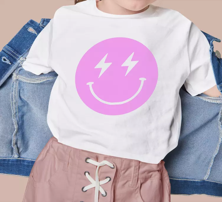 Pink lightning smiley face t-shirt til børn - TenStickers