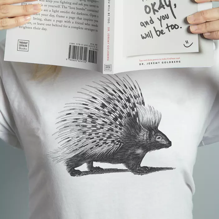 Porcupine art sort og hvid t-shirt - TenStickers