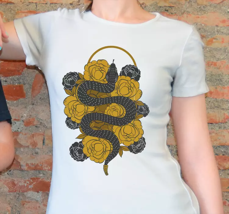 Slange med gyldne blomster tilpasset t-shirt - TenStickers