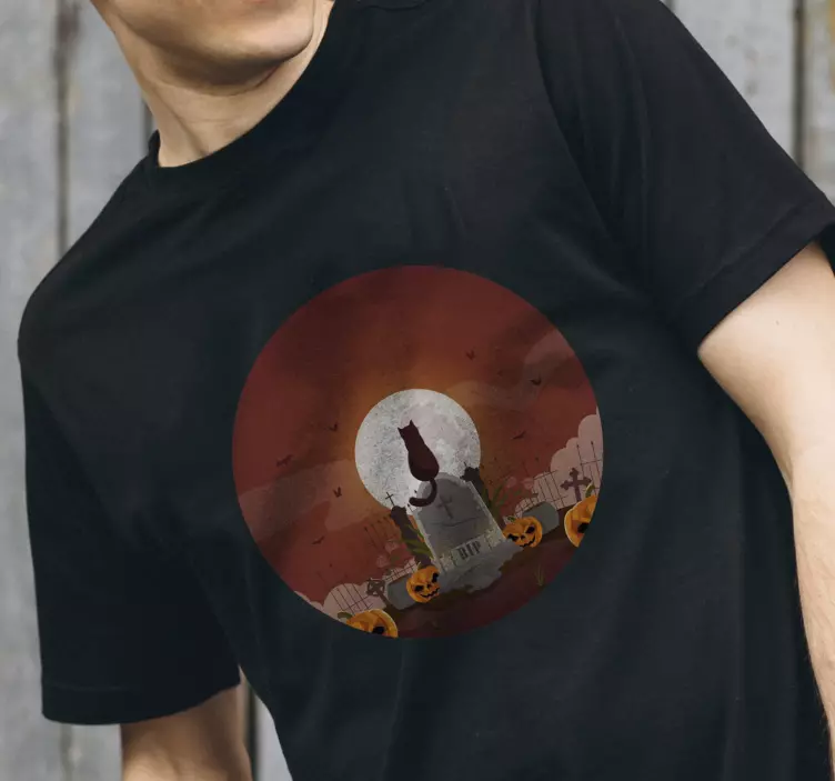 Sort kat på kirkegården halloween t shirt - TenStickers