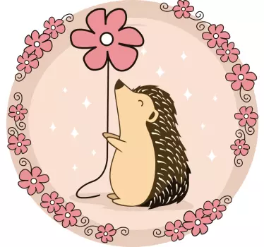 Baby t-shirt med sød pindsvin der holder blomst - TenStickers