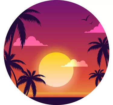 T-shirt lilla solnedgang og palmer - TenStickers