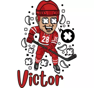 Sjov hockeyspiller med navn børnetrøje - TenStickers