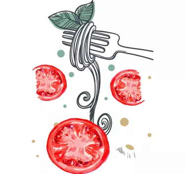 Original t-shirt med pastagaffel og tomater - TenStickers