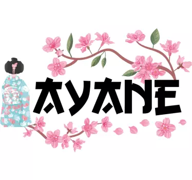 Personlig t-shirt kokeshi med kirsebærblomst - TenStickers