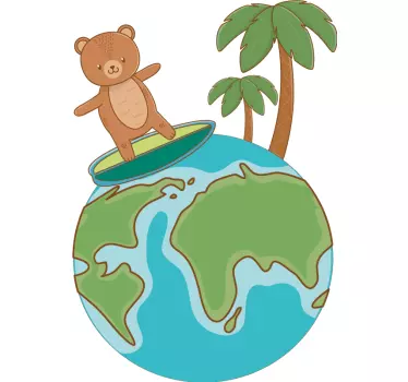 Baby t-shirt sød bjørn surfer globe - TenStickers