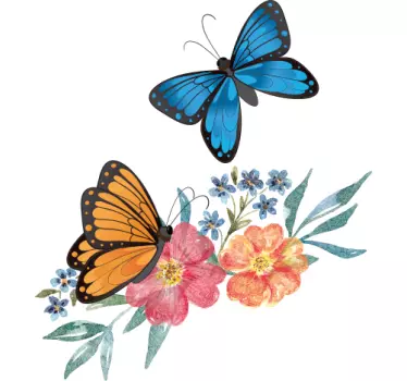 T-shirt til børn med farverige sommerfugle blomster - TenStickers