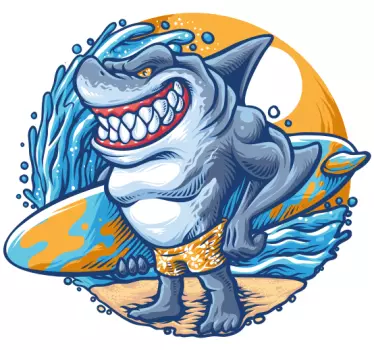 T-shirt til børn med sjov haj surfer - TenStickers