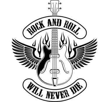 Guitar i brand med rock tekst t-shirt - TenStickers