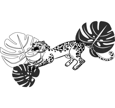 Sort og hvid vild leopard t-shirt med tropisk mønster - TenStickers