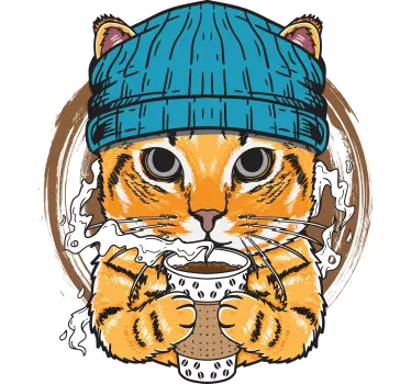 Sej kat med kaffe t-shirt - TenStickers