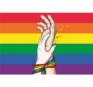 Menneskehænder og lgbt t-shirt med regnbue-bånd - TenStickers