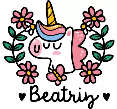 T-shirt til børn med søde enhjørning blomster - TenStickers