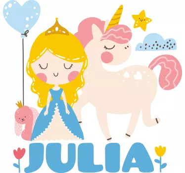 T-shirt til børn med sødt prinsesse unicorn tema - TenStickers