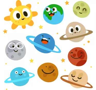 Sjove planeter med ansigtsbørneskjorte - TenStickers