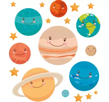 T-shirt til børn med søde planetvenner - TenStickers