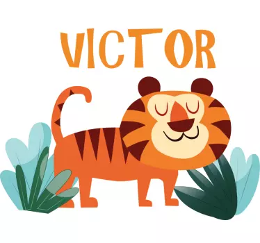 T-shirt til børn med sød tiger og navn - TenStickers