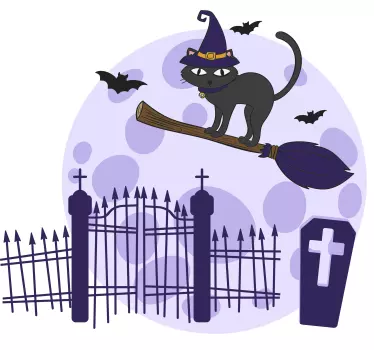 Kat på kosteskaftstur halloween t shirt - TenStickers